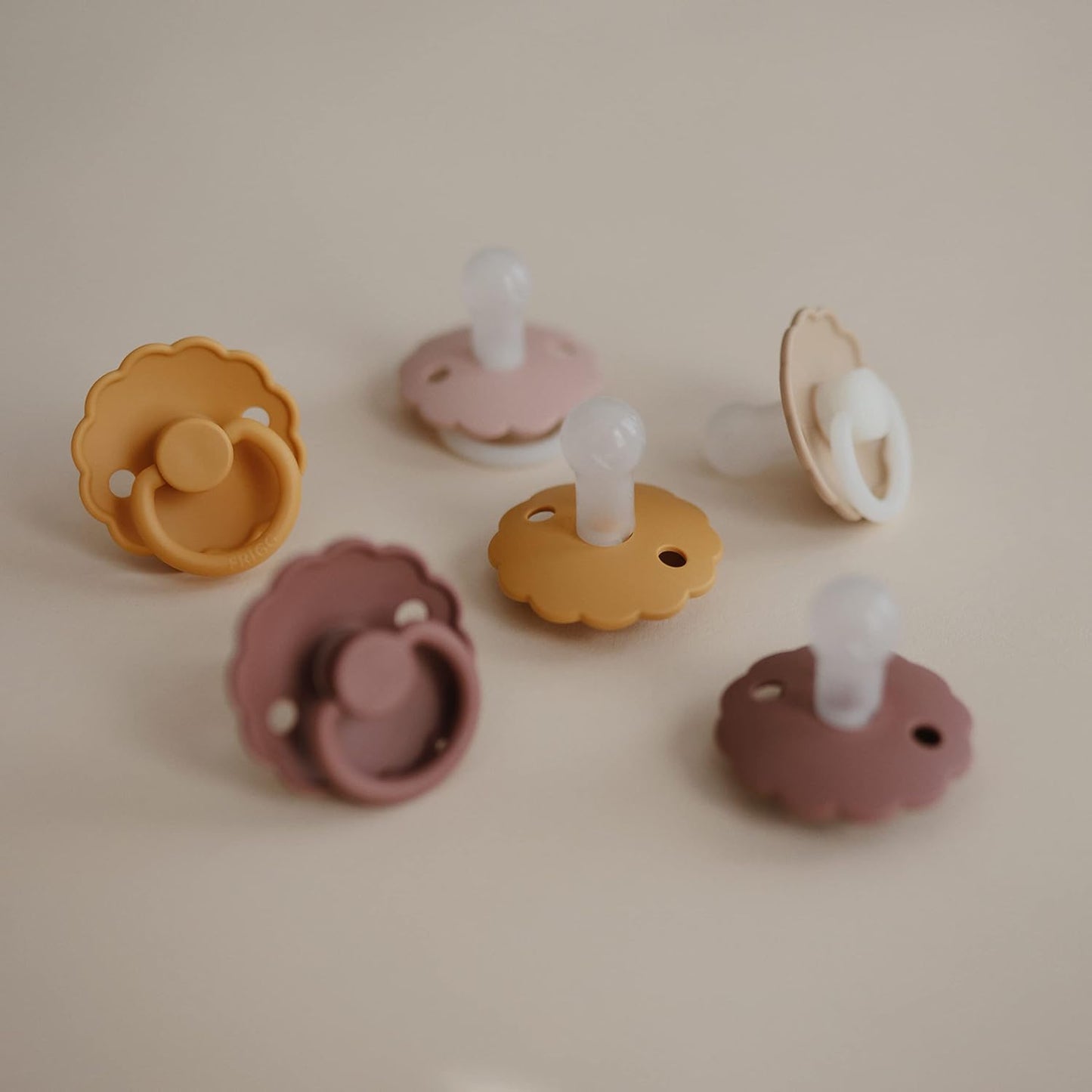 FRIGG Daisy Silkysoft Silicone Baby Pacifier | Made in Denmark | Bpa-Free (Rose Gold/Honey Gold, 0-6 Months)