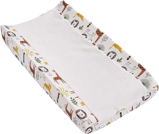 Levtex Baby - Zuma Diaper Changing Pad Cover - Fits Most Standard Changing Pads - Jungle Animals - Brown, Green, Ochre and Cream - Nursery Accessories - Plush