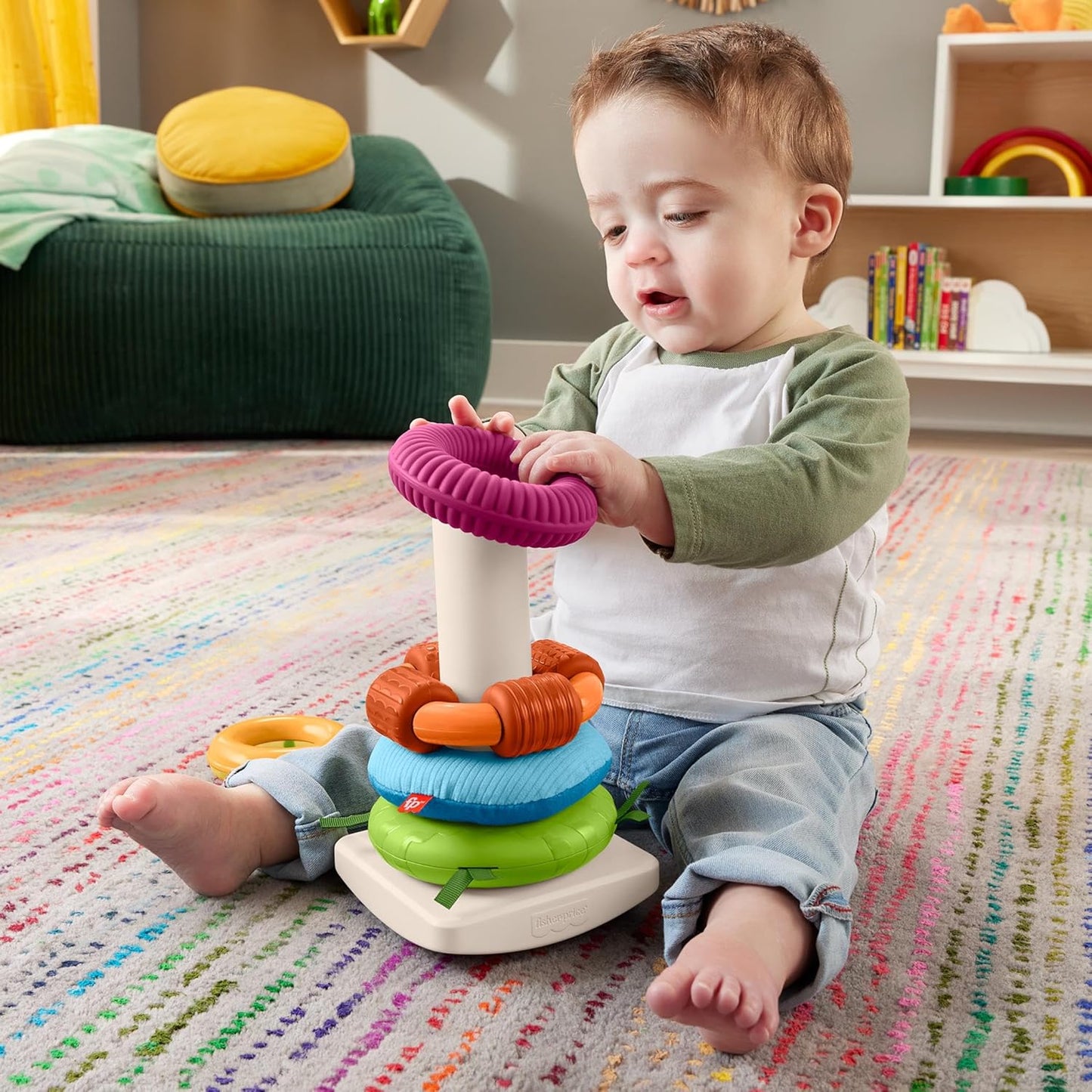 Fisher-Price Baby Toy Sensory Rock-A-Stack, Rings with Fine Motor Activities for Developmental Play for Infants Ages 6+ Months