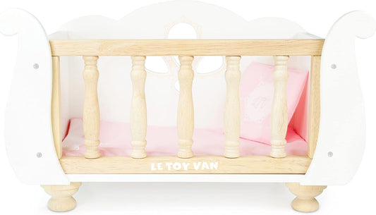 Le Toy Van - Educational Wooden Toy Role Play Beautiful Sleigh Doll Cot & Crib | Girls Pretend Play Toy Pram Playset - for Ages 3+