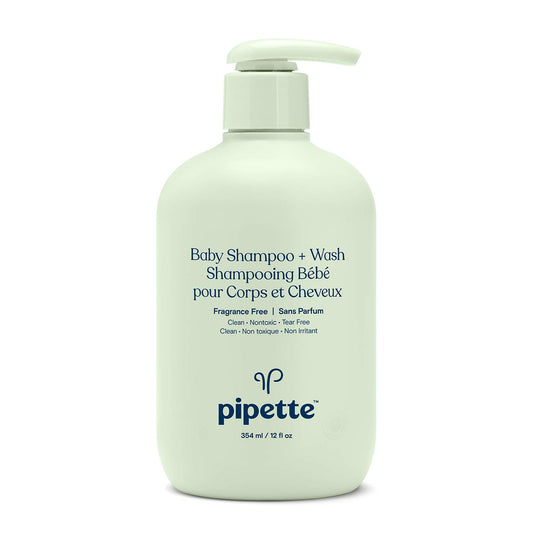 Pipette Baby Shampoo and Body Wash - Fragrance Free, Tear-Free Bath Time, Hypoallergenic, Moisturizing Plant-Derived Squalane, New Formula, 11.8 Fl Oz