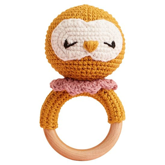 Chippi & Co Crochet Baby Rattle, Crochet Baby Toys, Stuffed Baby Doll, Organic Wooden Newborn Toys, Knitted Stuffed Animals for Babies Boy, Girl, Expecting Father'S Day Gifts for New Dad (Baby Owl)