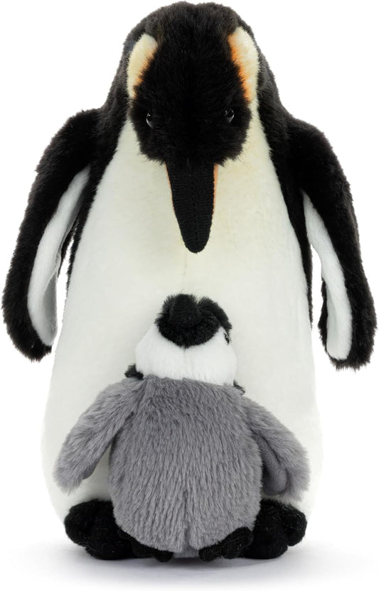 DEMDACO Animalcraft 9 X 7 Inch, Polyester, Cuddly, Soft Plush, Toy, Stuffed Animal, Black and White, Penguin Mother & Baby