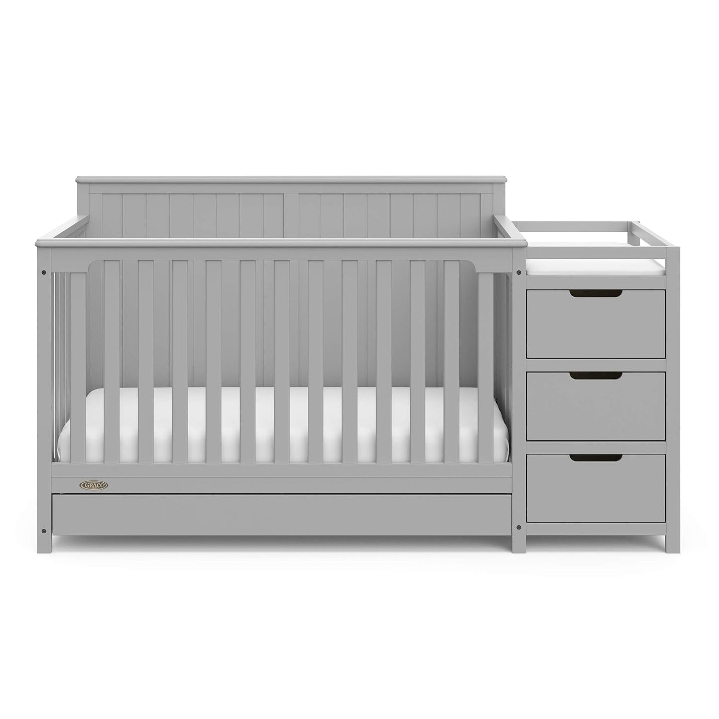 Graco Hadley 5-In-1 Convertible Crib and Changer with Drawer (Pebble Gray) – Crib and Changing-Table Combo with Drawer, Includes Changing Pad, Converts to Toddler Bed, Daybed and Full-Size Bed