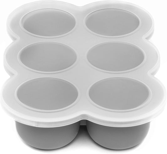 Weesprout Silicone Freezer Tray with Clip on Lid Perfect Food Storage Container for Homemade Baby Food, Vegetable, Fruit Purees, and Breast Milk (Bright Grey, Six 3 Ounce Sections)