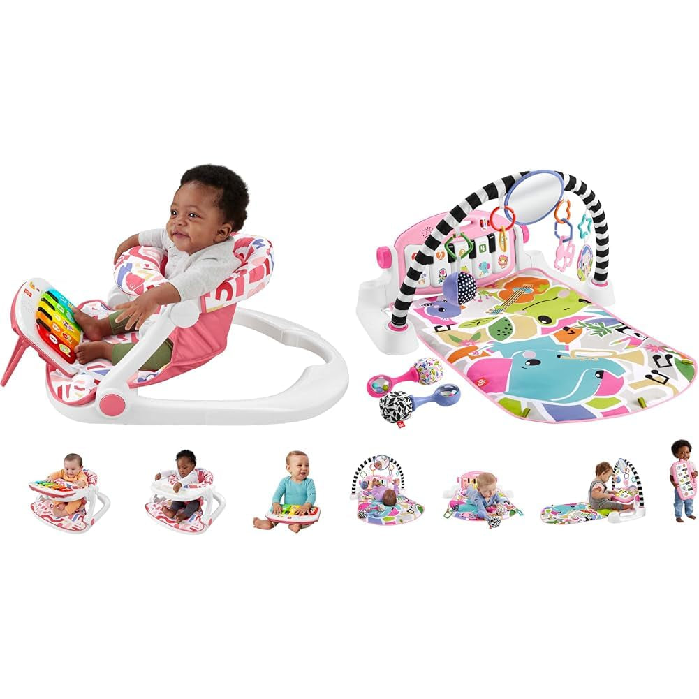 Fisher-Price Baby Portable Chair Deluxe Kick & Play Sit-Me-Up Floor Seat with Piano Learning Toy & Snack Tray for Infants to Toddlers