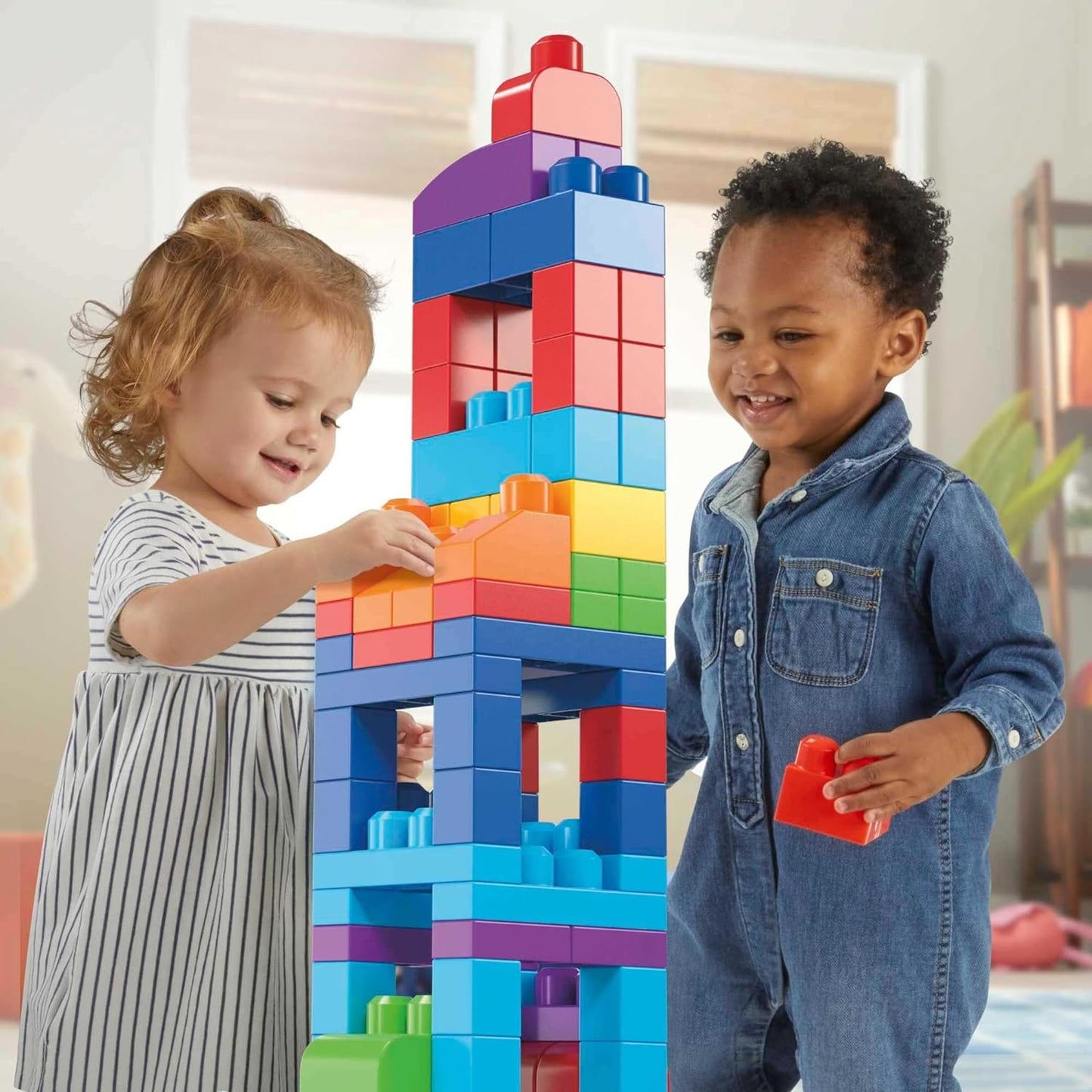 MEGA BLOKS First Builders Toddler Blocks Toys Set, Big Building Bag with 80 Pieces and Storage, Blue, Ages 1+ Years