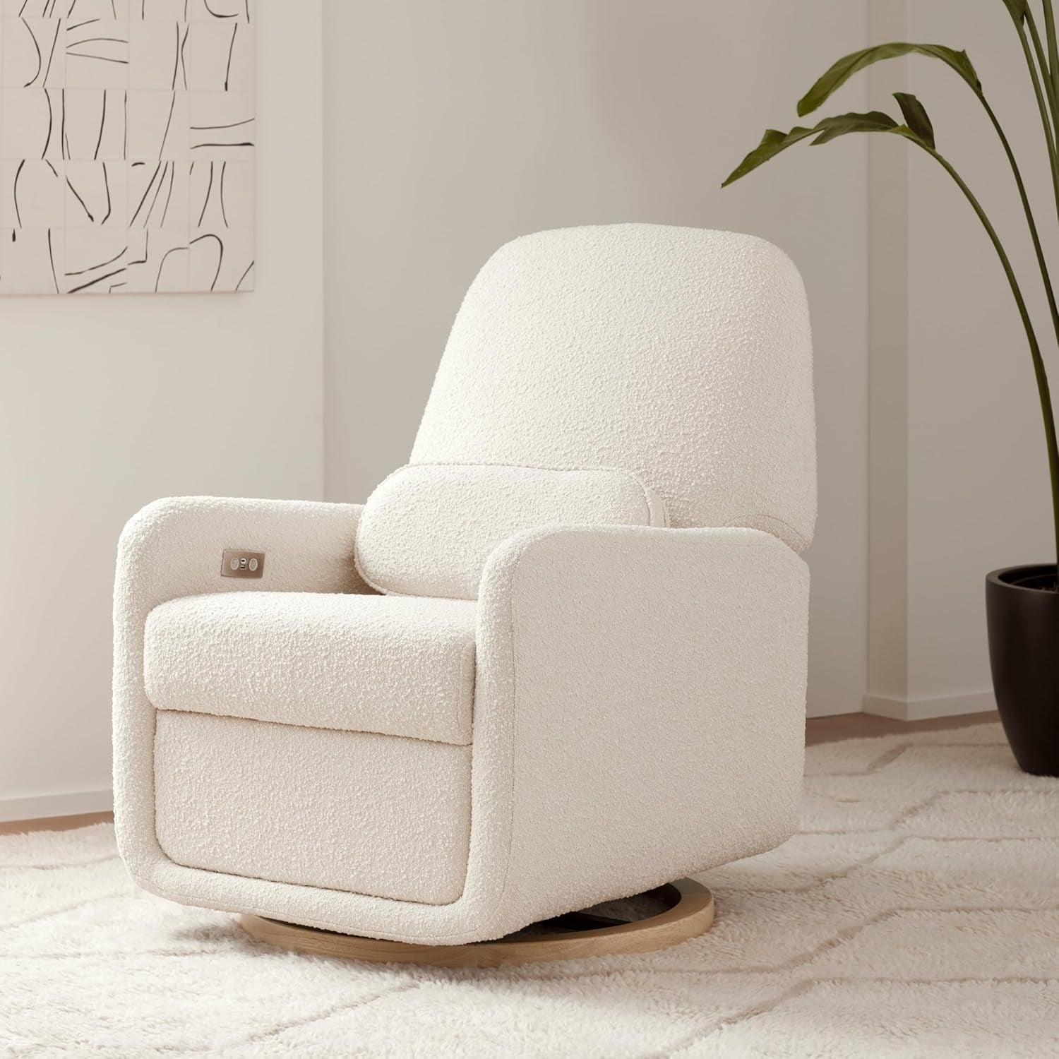 Arc Glider Recliner W/Electronic Control and USB, White Boucle