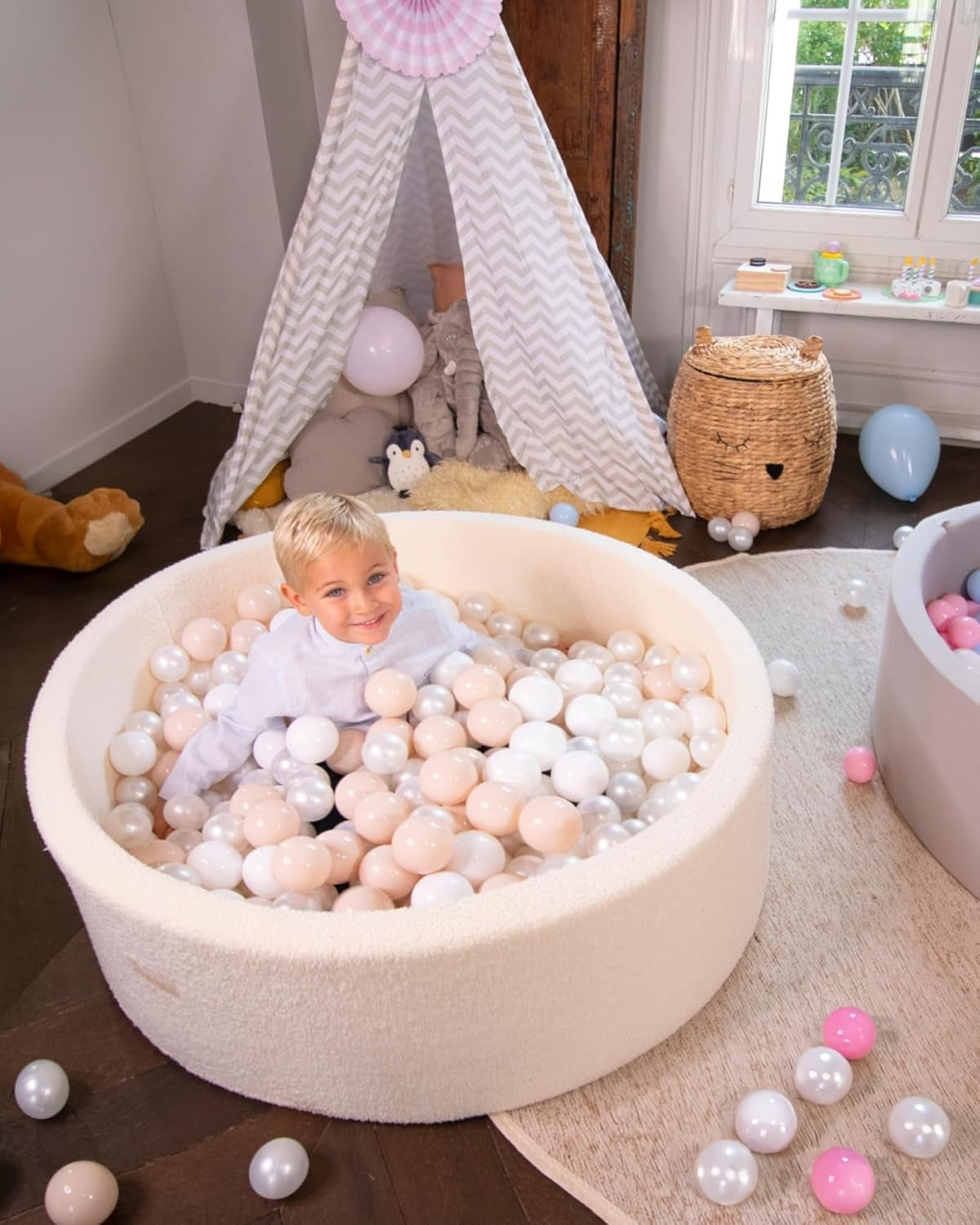 Comfortable Bath Kneeler and Elbow Rest Pad (Dark Grey) and Beige Sherpa Foam Ball Pit