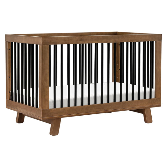 Babyletto Hudson 3-In-1 Convertible Crib with Toddler Bed Conversion Kit in Natural Walnut/Black, Greenguard Gold Certified