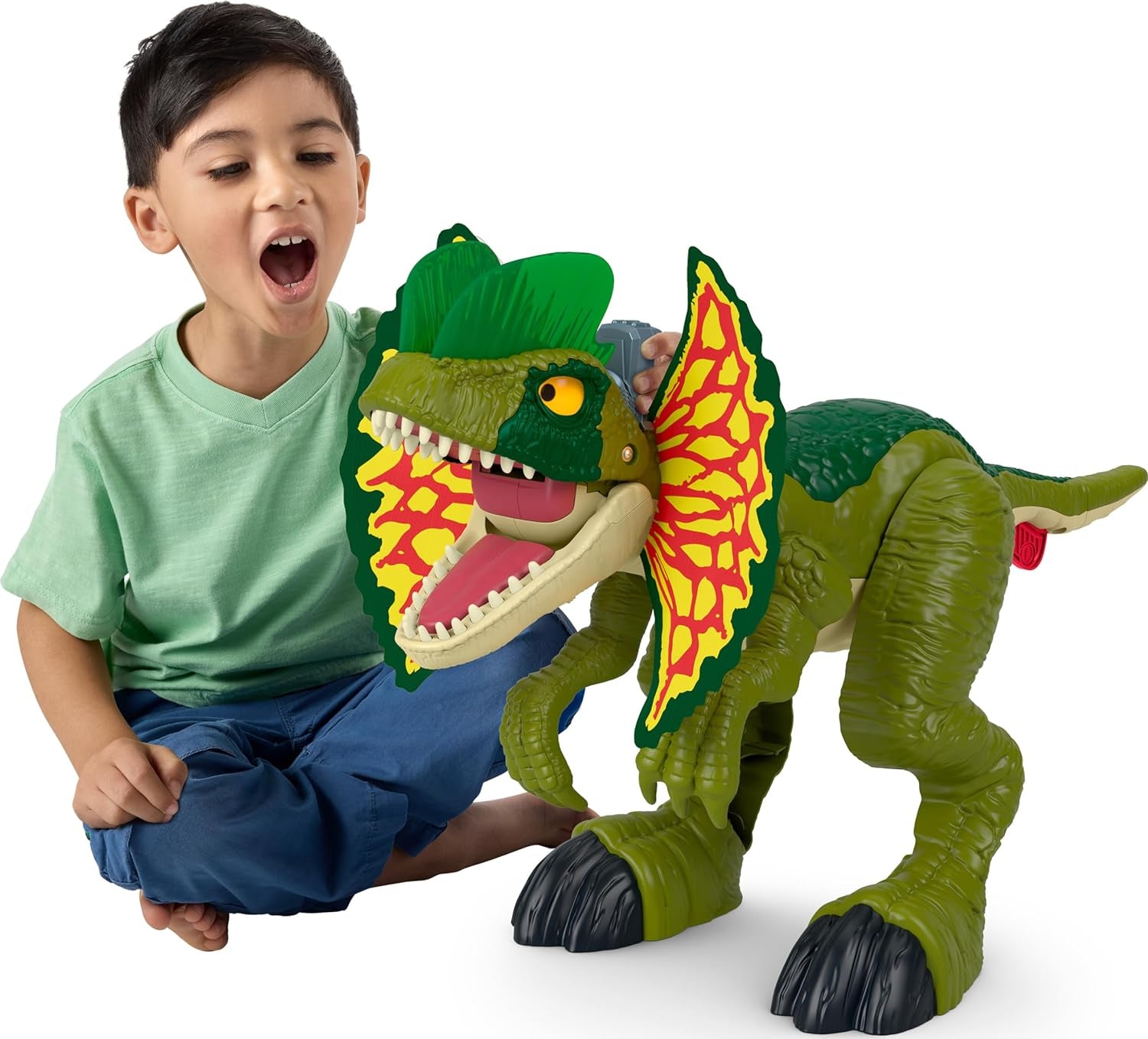 Fisher-Price Imaginext Jurassic World Dinosaur Toy Thrash Attack Dilophosaurus 16+ Inch with Lights & Sounds for Pretend Play Kids Ages 3+ Years