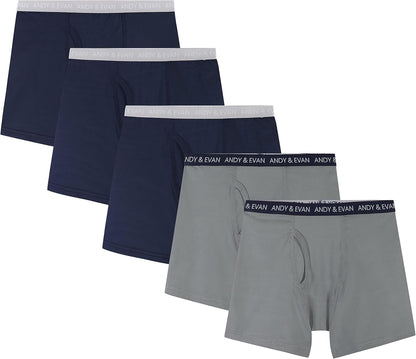 Andy & Evan Boys Modal Boxer Briefs, Pack of 5, Super Soft Boxers for Boys, in Solid & Fun Prints