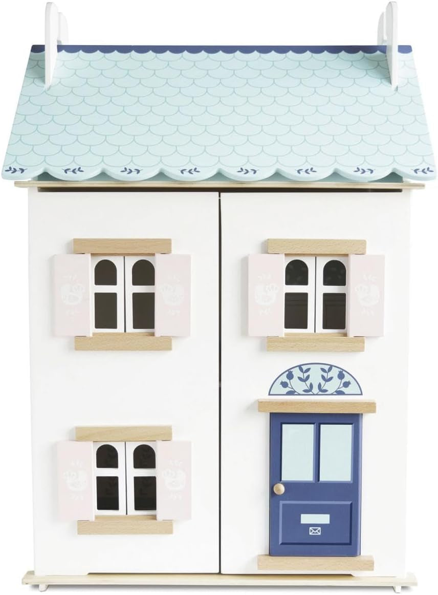 Le Toy Van – Blue Belle Wooden Doll House | Girls & Boys 3 Storey Wooden Dolls House Play Set - Suitable for Ages 3+