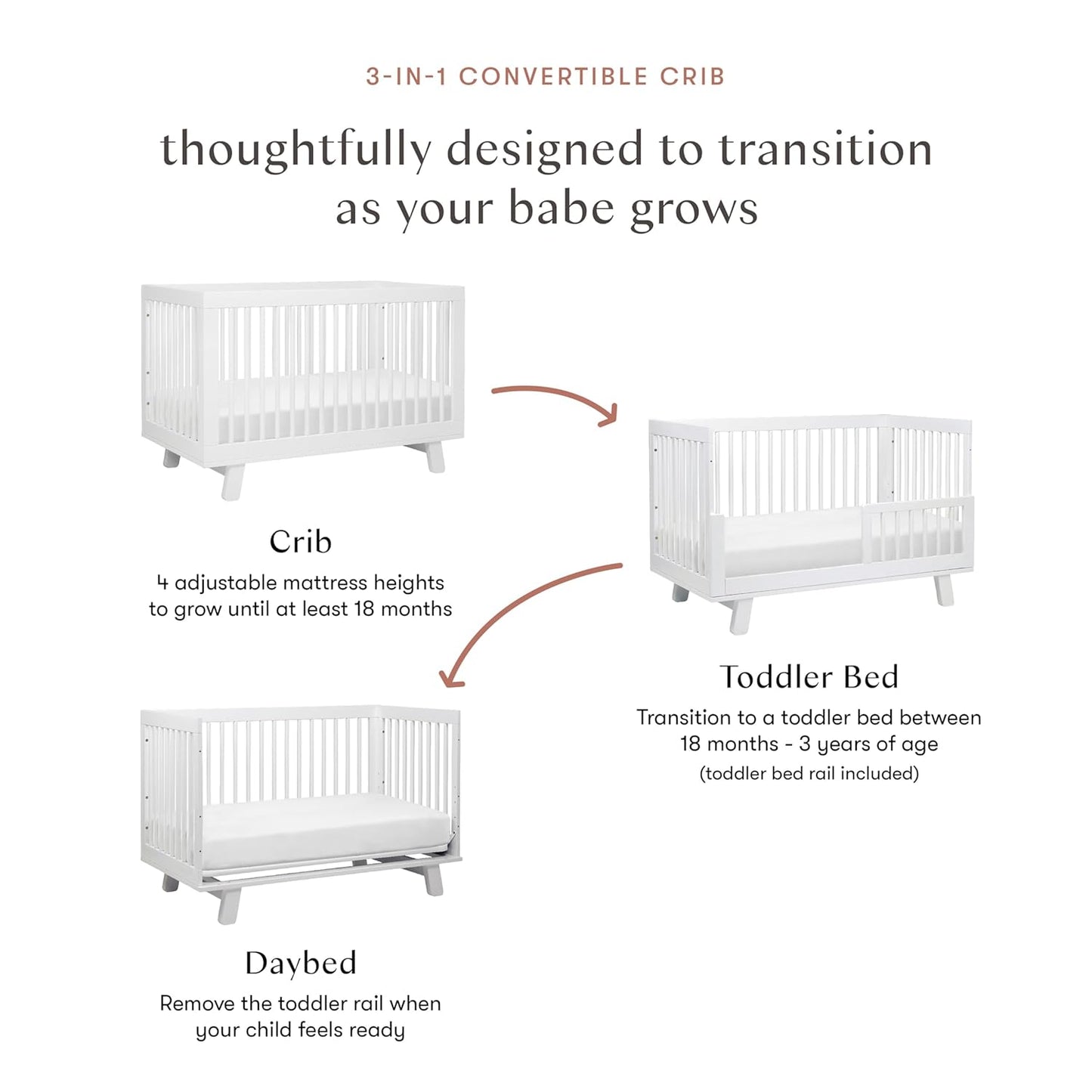 Babyletto Hudson 3-In-1 Convertible Crib with Toddler Bed Conversion Kit in Black, Greenguard Gold Certified