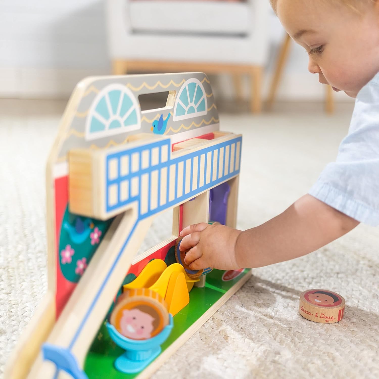 Melissa & Doug GO Tots Wooden Schoolyard Tumble with 4 Disks - FSC Certified