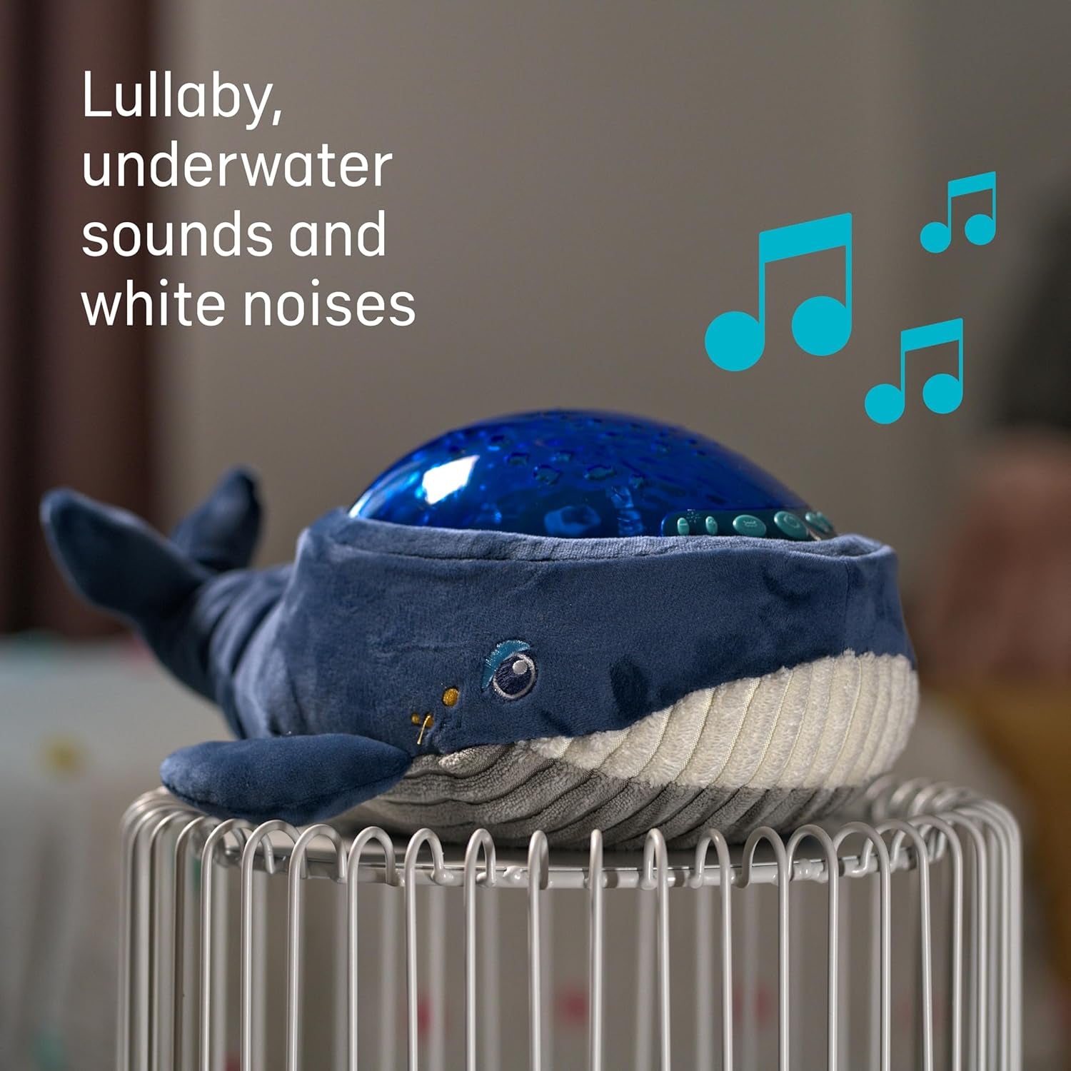 Bobbi the Whale Ceiling Night Light Projector for Babies and Kids, Sleep Soother with Adjustable Volume Lullabies, White Noises, 3 Night Light Intensities