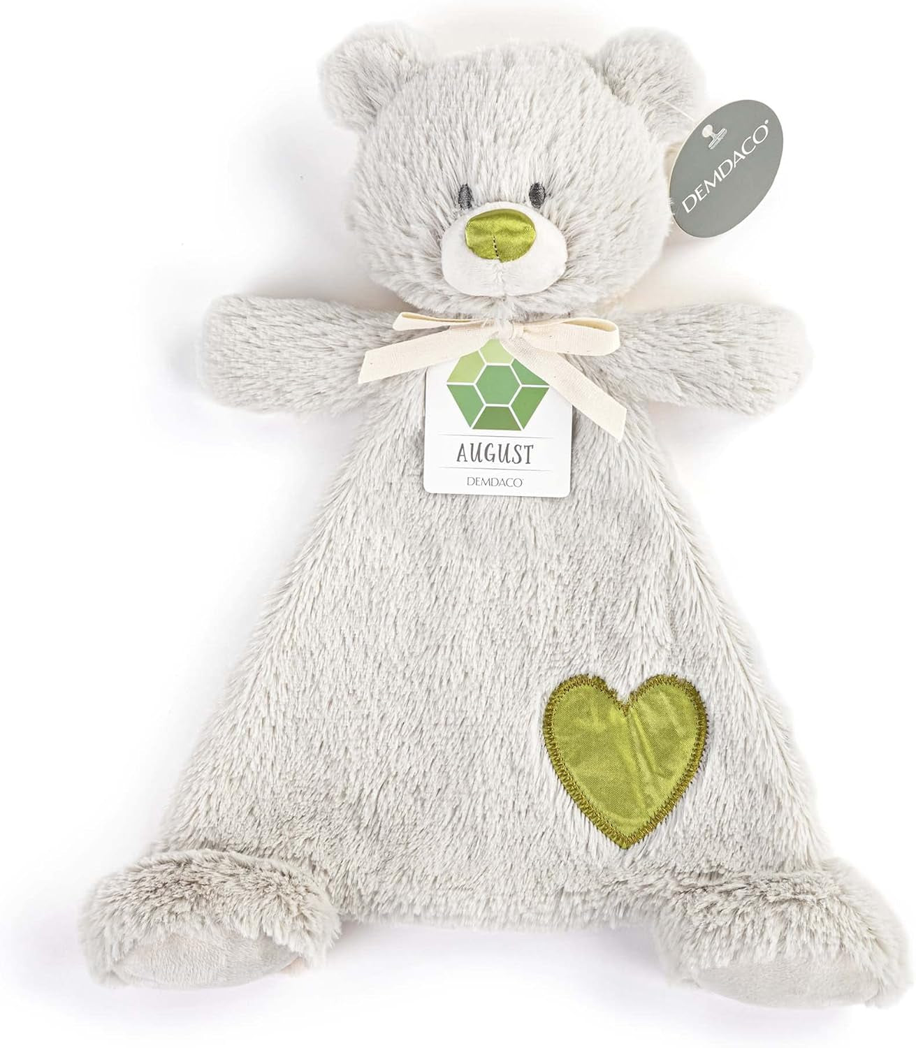 DEMDACO Birthstone Color Peridot Green and Grey 13 X 11 Inch Childrens Stuffed Animal Blankie Bear August