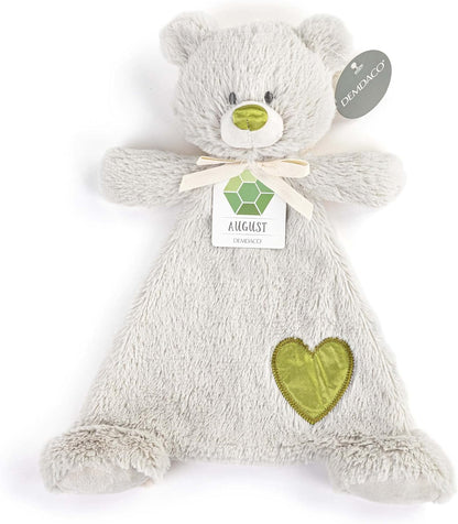 DEMDACO Birthstone Color Peridot Green and Grey 13 X 11 Inch Childrens Stuffed Animal Blankie Bear August