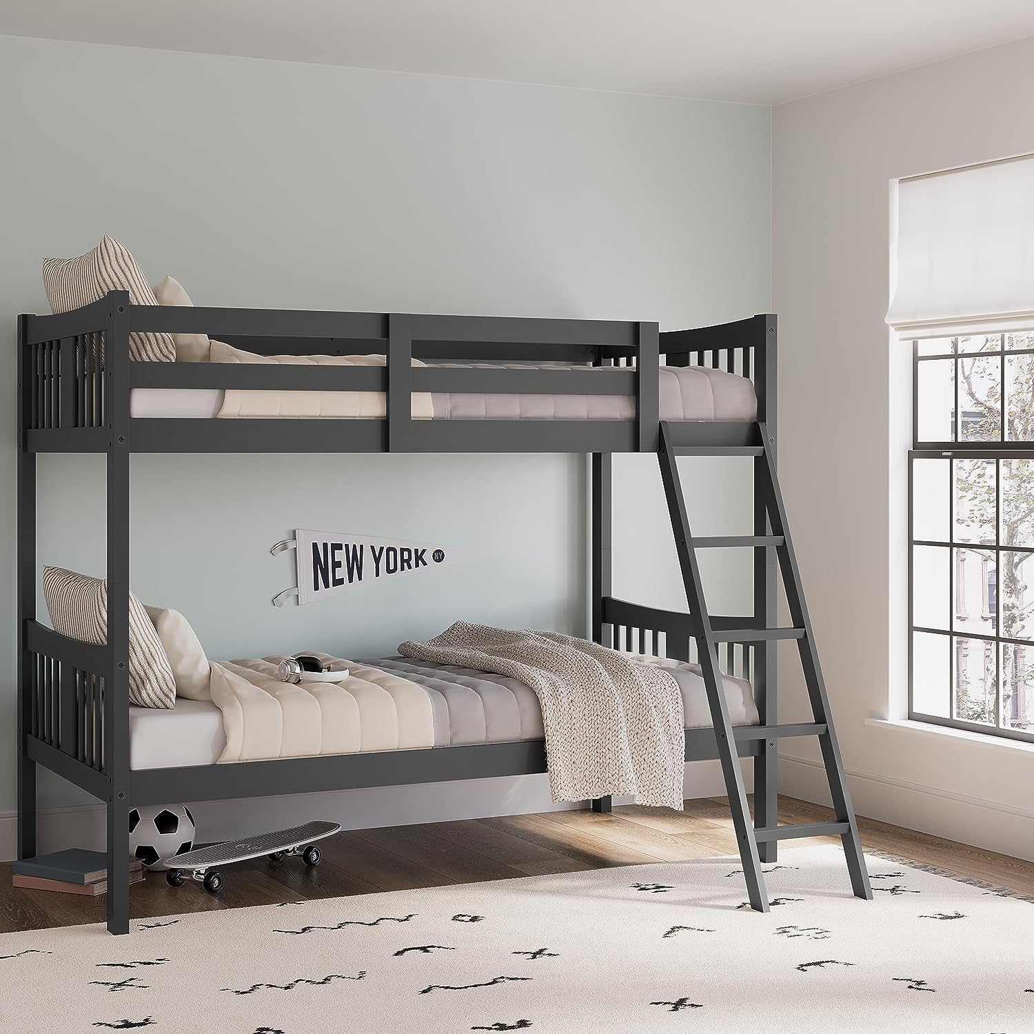 Storkcraft Caribou Twin-Over-Twin Bunk Bed (Navy) – GREENGUARD Gold Certified, Converts to 2 Individual Twin Beds