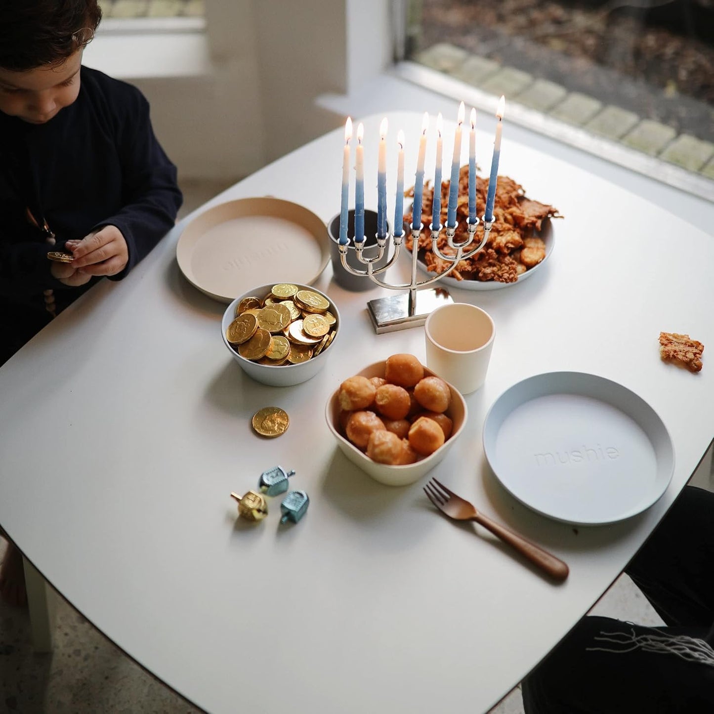 Mushie round Dinnerware Bowls for Kids | Made in Denmark, Set of 2 (Powder Blue)