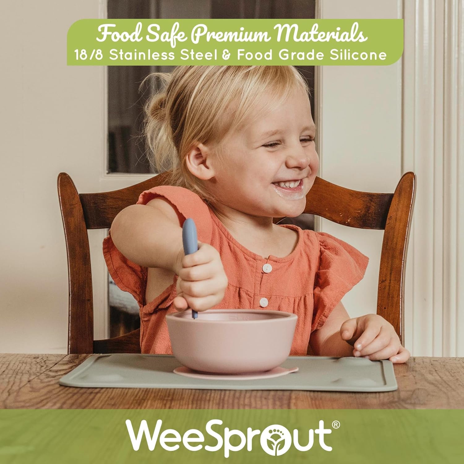 Weesprout Toddler Utensils, 3 Forks & 3 Spoons, 18/8 Stainless Steel & Food Grade Silicone, Thick Easy-Grip Handles, Perfect Length for New Self Feeders, Gentle on Gums & Teeth, Dishwasher Safe