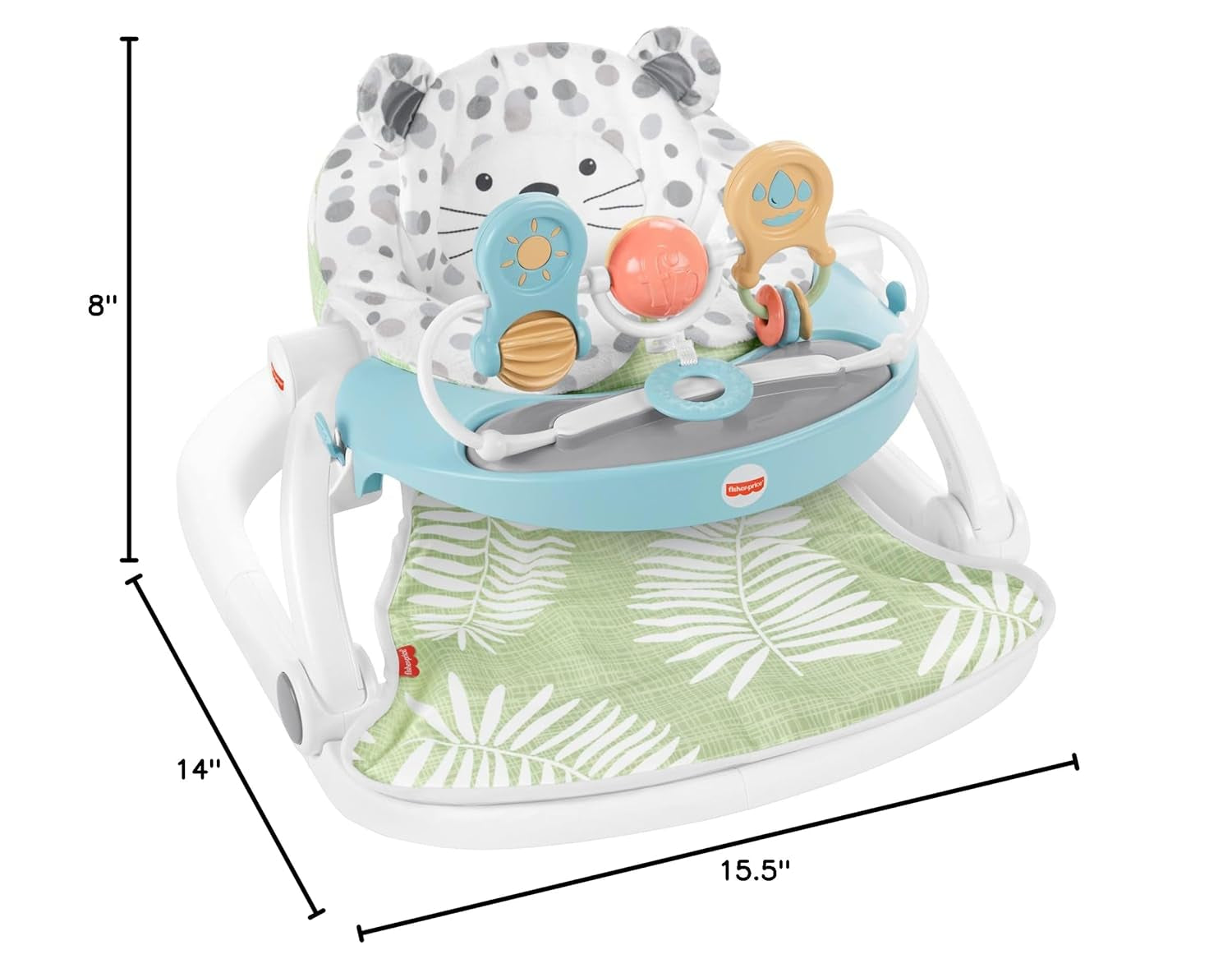 Fisher-Price Portable Baby Chair Deluxe Sit-Me-Up Floor Seat with Feeding Tray & Activity Toy Bar, Snow Leopard