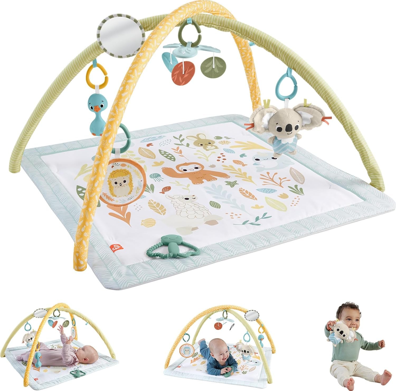 Fisher-Price Baby Playmat Simply Senses Newborn Gym with Mobile & Sensory Activity Toys for Developmental Play Ages 0+ Months