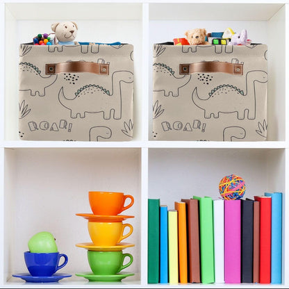 CHIFIGNO Handdrawn Dino Cute Basket Storage, Single Waterproof Canvas Storage Bin, Reinforced with Steel Ring