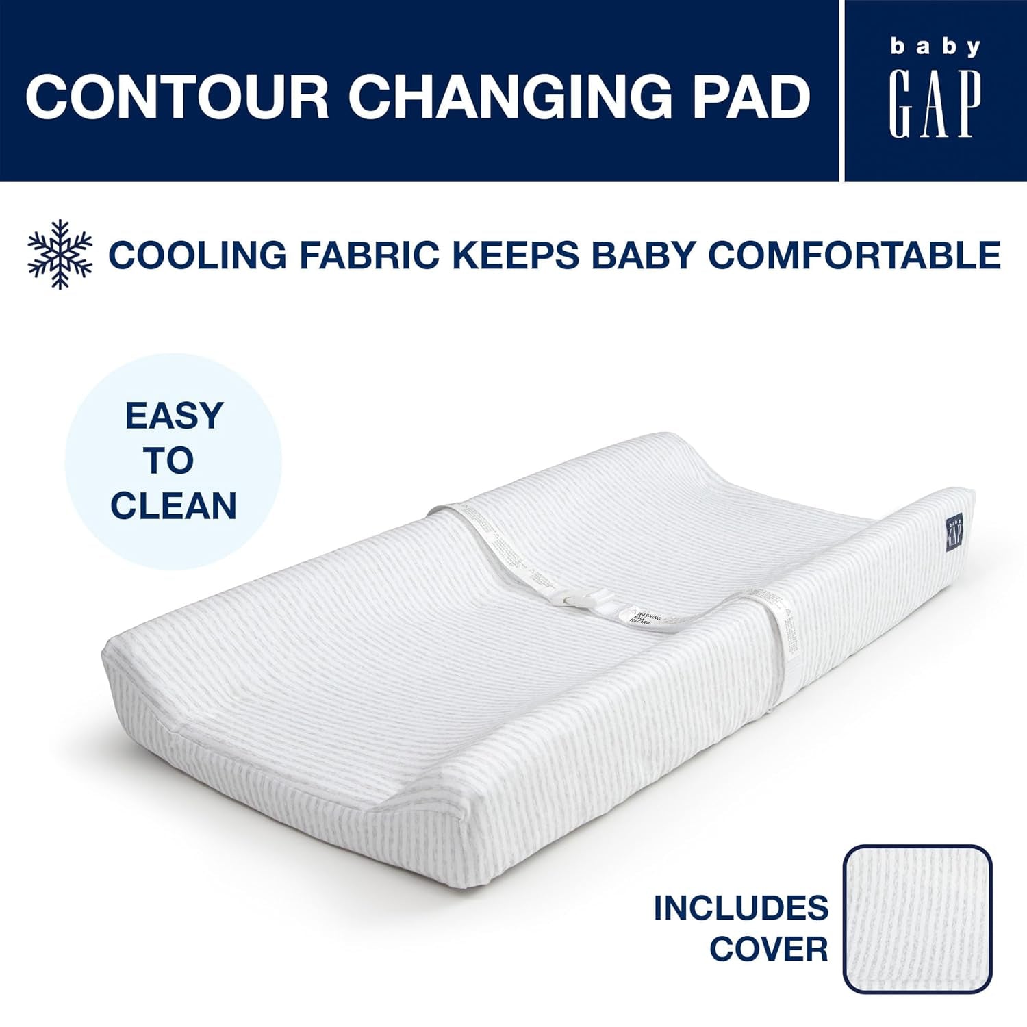 Delta Children, Gap Babygap Contoured Changing Pad with Cooling Cover, Grey Stripe