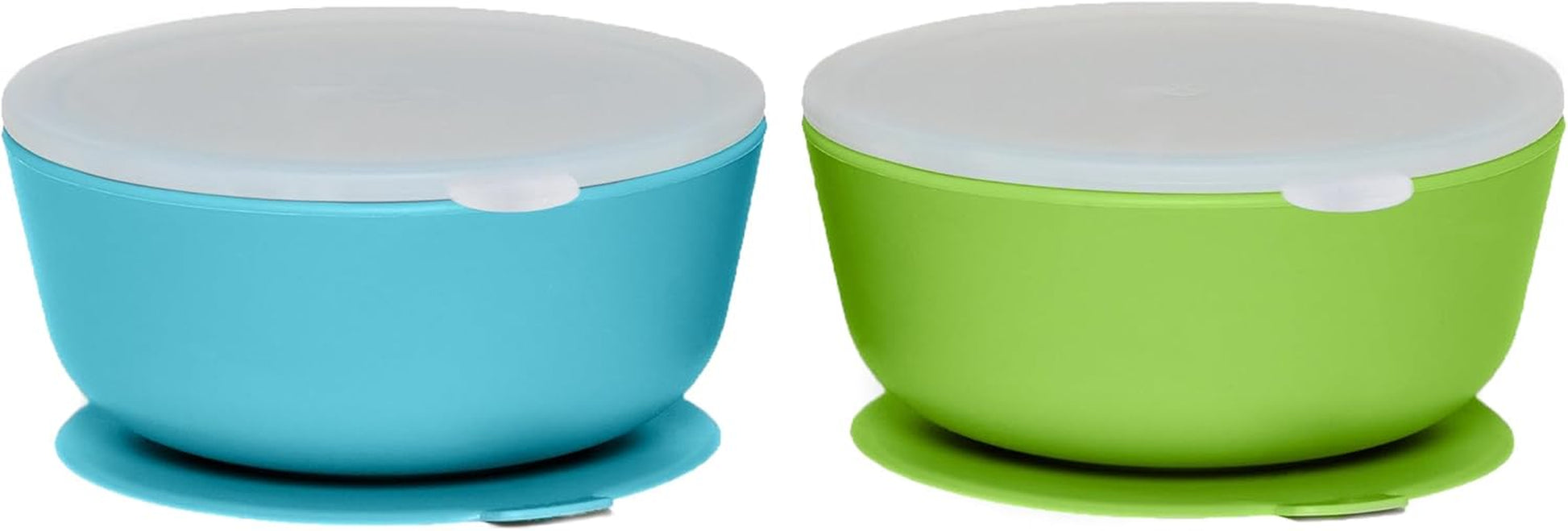 Weesprout Suction Bowls for Baby & Toddlers (Set of 2) - 100% Silicone W/Plastic Lid - Leak Proof Feeding Supplies - Dishwasher & Microwave Safe Infant Dinnerware W/Extra Strong Base