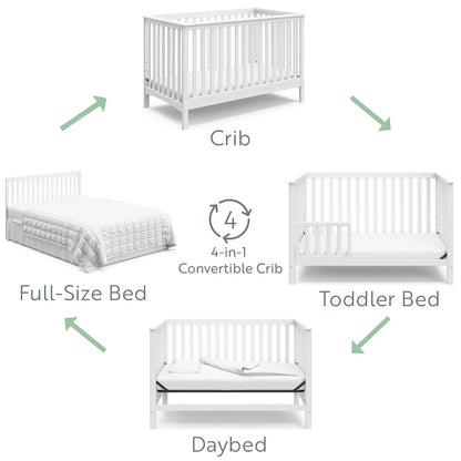 Storkcraft Hillcrest 4-In-1 Convertible Crib (White) - Converts to Daybed, Toddler Bed, and Full-Size Bed, Fits Standard Full-Size Crib Mattress, Adjustable Mattress Support Base