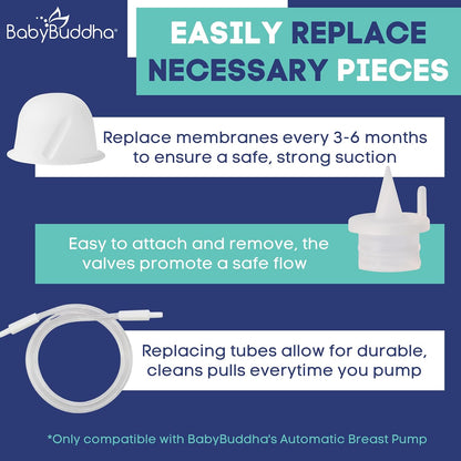 Babybuddha Breast Pump Accessories - Triple Bundle for Babybuddha Automatic Breast Milk Pump - Includes 2 Silicone Diaphragms, 4 Duckbill Valves & 4 Piece Tube Replacement Set (10 Pieces)