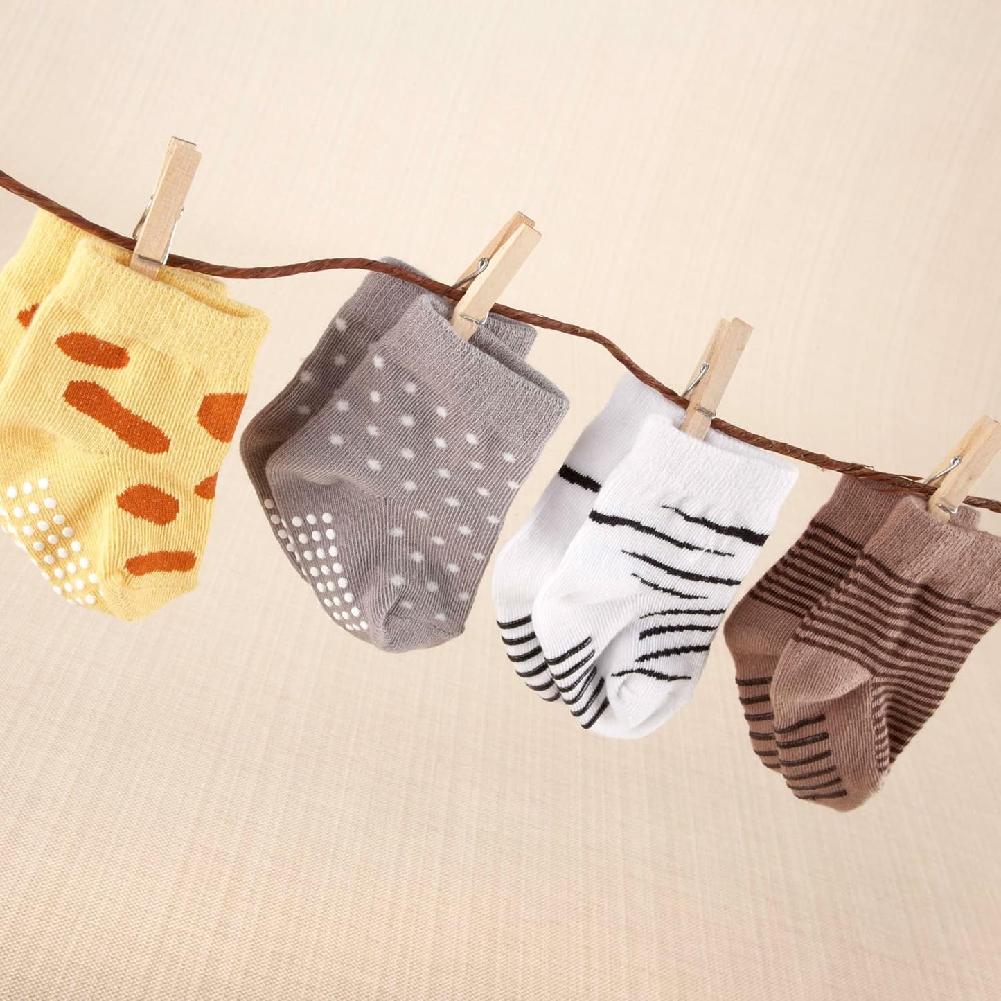 Baby Aspen, "Sock Safari" Four-Pair Animal-Themed Baby Socks Set, 0-6 Months