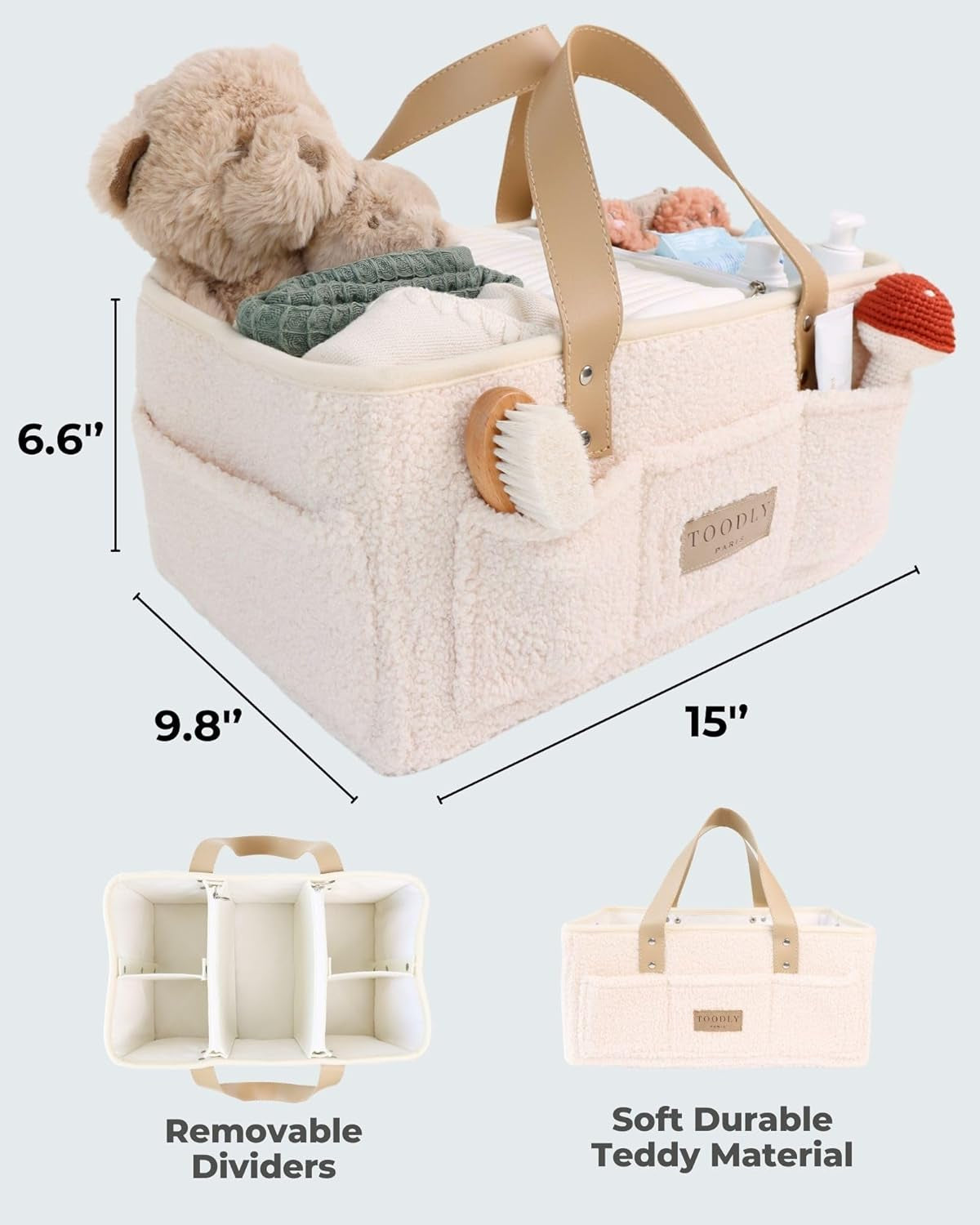 Baby Diaper Caddy Organizer for Diaper Changing Essentials - Teddy Fleece Diaper Organizer for Changing Table - Baby Basket Organizer - Baby Caddy Organizer with Removable Dividers