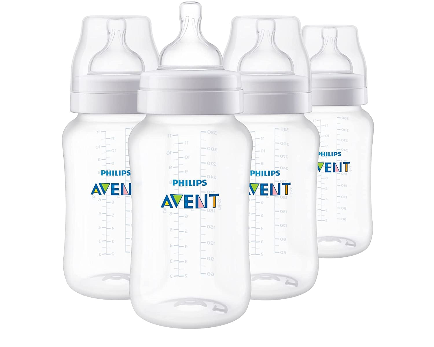 Philips Avent Anti-Colic Baby Bottle with Airfree Vent, 9Oz, 4Pk, Clear, SCY703/04