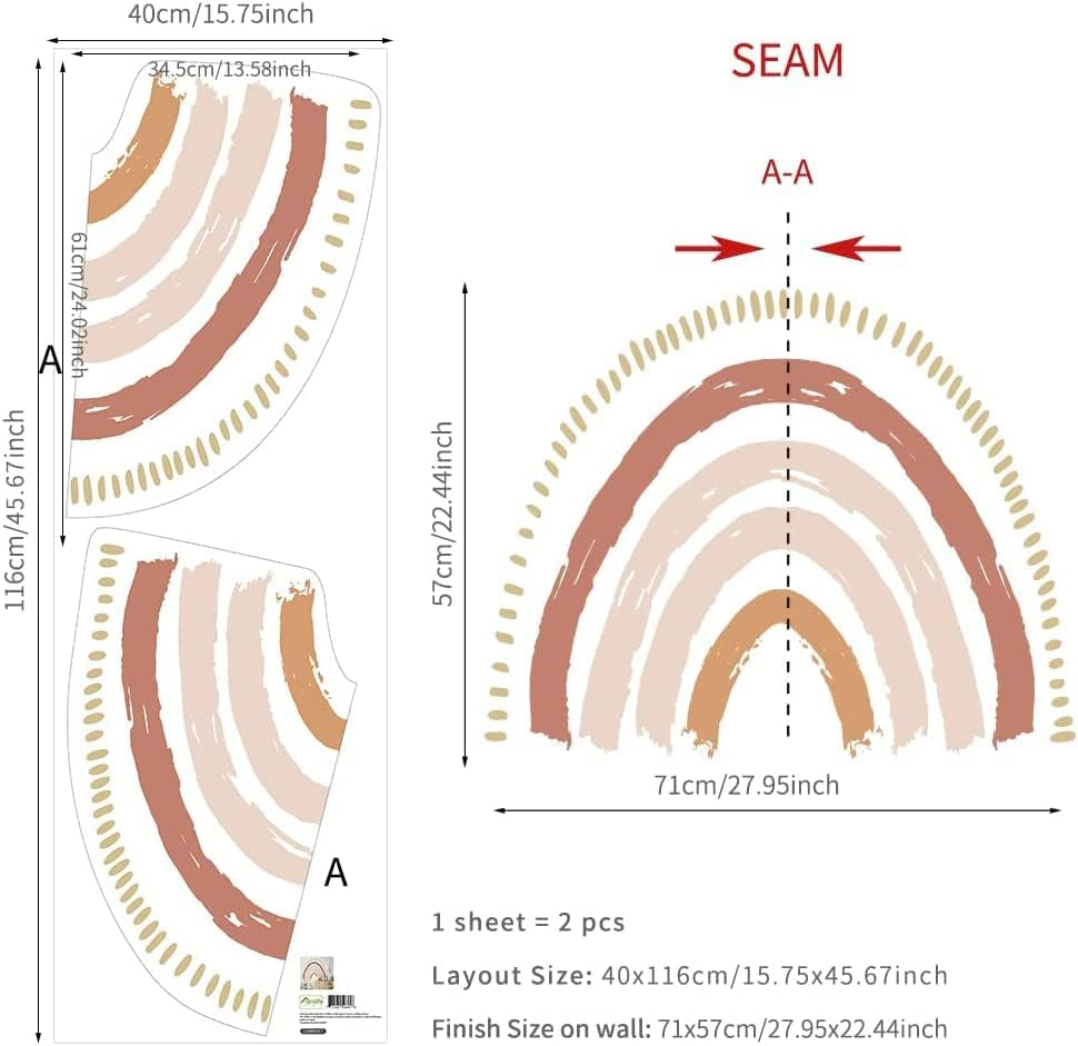 Funlife Large Boho Rainbow Wall Decals Peel and Stick, Self Adhesive Boho Sun Wall Decal Stars Wall Sticker for Girls Bedroom Decor, Kids Nursery Room