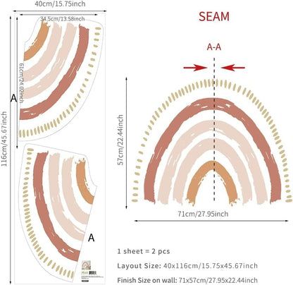 Funlife Large Boho Rainbow Wall Decals Peel and Stick, Self Adhesive Boho Sun Wall Decal Stars Wall Sticker for Girls Bedroom Decor, Kids Nursery Room