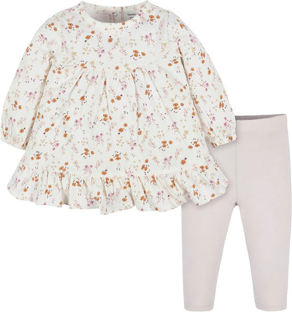 Gerber Baby & Toddler Girls' 2-Piece Long Sleeve Dress and Leggings Set