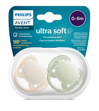 Philips Avent Ultra Soft Pacifier - 4 X Soft and Flexible Baby Pacifiers for Babies Aged 0-6 Months, BPA Free with Sterilizer Carry Case, SCF091/23