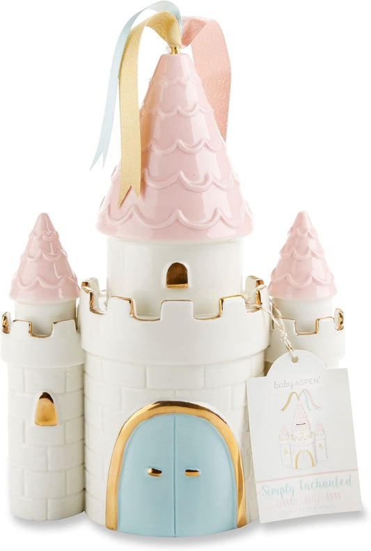 Baby Aspen Simply Enchanted Ceramic Porcelain Princess Castle Piggy Bank Room Decor & Gift, Multicolored , 7.3X4.1X10.2 Inch (Pack of 1)