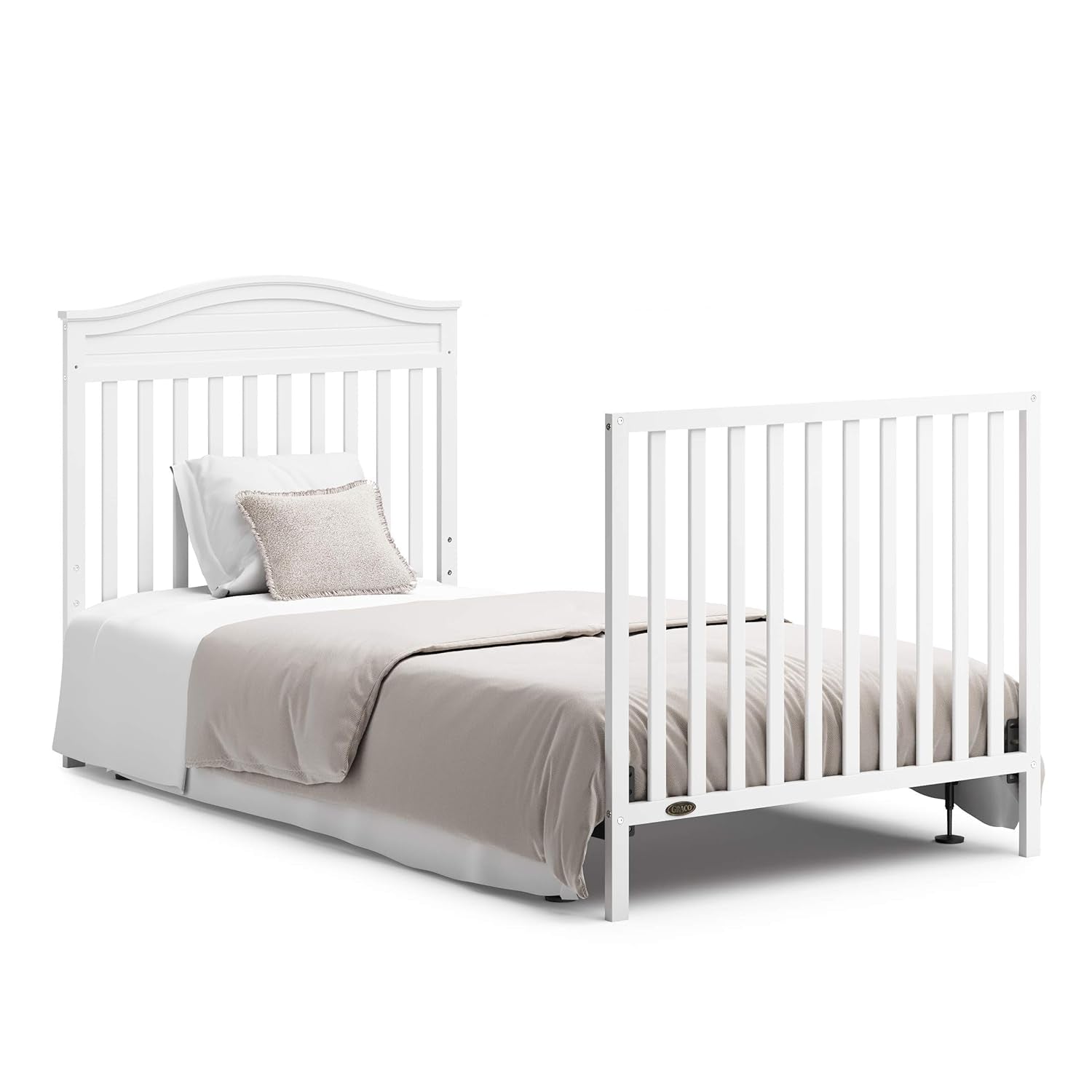 Graco Stella 4-In-1 Convertible Mini Crib with Bonus Mattress (White) – Includes Bonus 2.50 Inch Thick Mattress with Water-Resistant Cover, Converts to Twin Bed with Headboard and Footboard