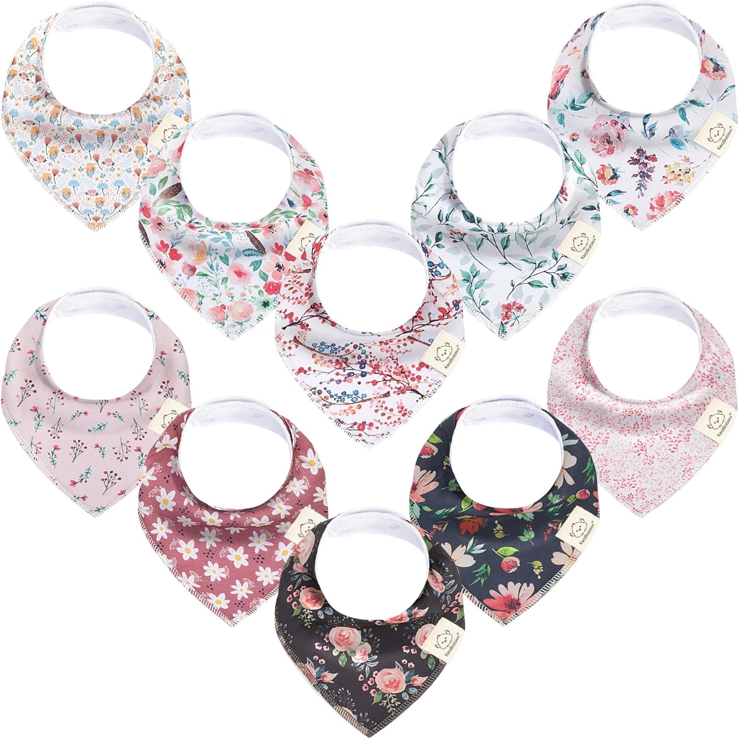 10-Pack Organic Baby Bandana Bibs - Organic Cotton Bandana Bibs for Boys, Girls, Super Absorbent Bandana Drool Bibs, Teething Bibs, Baby Bibs for Infant, Toddler (Tea Party)