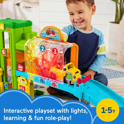 Fisher-Price Little People Toddler Toy Light-Up Learning Garage Playset with Smart Stages, Car & Ramp for Pretend Play Kids Ages 1+ Years