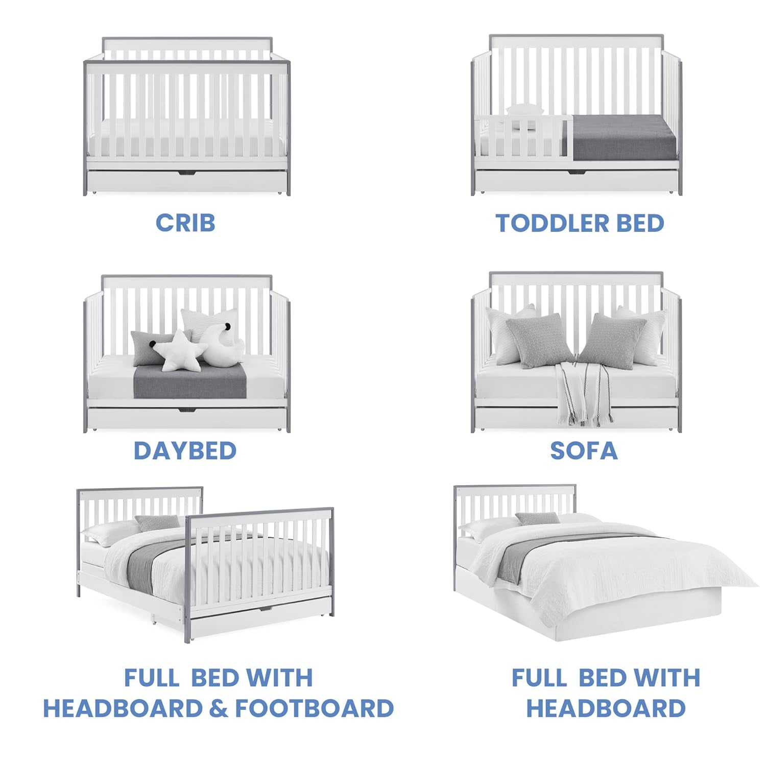 Delta Children Mercer 6-In-1 Convertible Crib with Storage Trundle, Greenguard Gold Certified, Bianca White/Grey