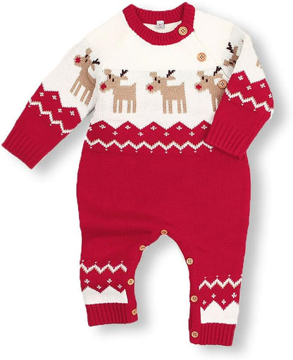 Mimixiong Baby Christmas Sweater Toddler Reindeer Outfit Long Sleeve Red Clothes