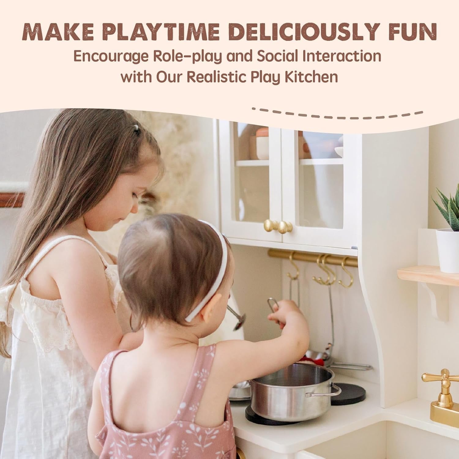 Tiny Land Play Kitchen for Kids, Wooden Play Kitchen with Toy Storage System, Toy Kitchen Set with Plenty of Play Features, Kids Play Kitchen Designed, Gift for Ages 3+