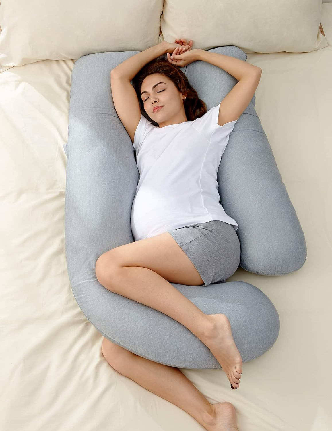 Momcozy Pregnancy Pillows for Sleeping, U Shaped Full Body Maternity Pillow with Removable Cover - Support for Back, Legs, Belly, HIPS for Pregnant Women, 57 Inch Pregnancy Pillow for Women, Grey