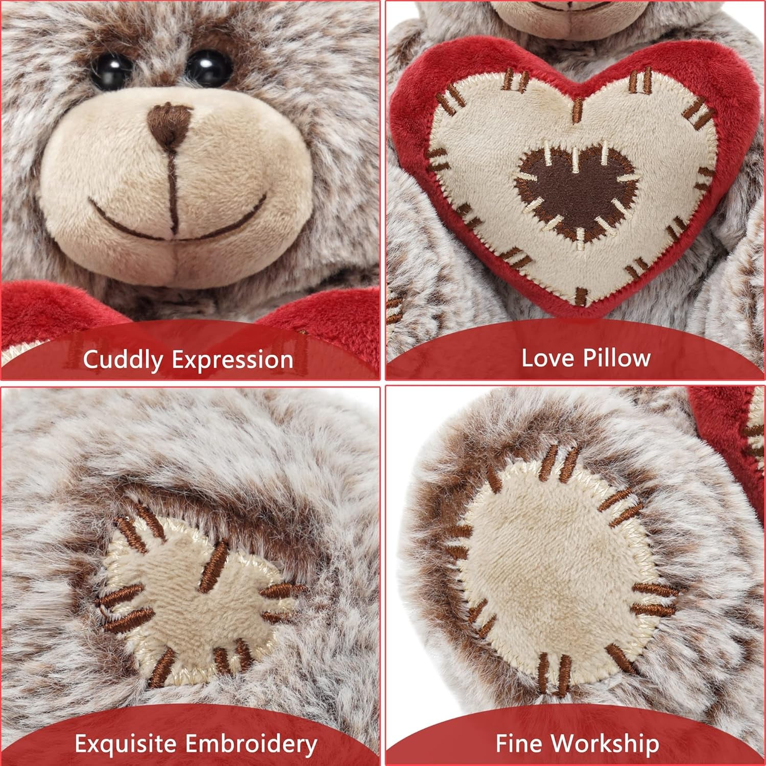 Teddy Bear Stuffed Animals, 10" Plush Stuffed Bear with Red Heart Pillow for Her/Him/Girlfriend/Boyfriend/Babies/Kids/Mom, Unique Gifts for Valentine'S Day/Anniversary/Birthday (Tan)