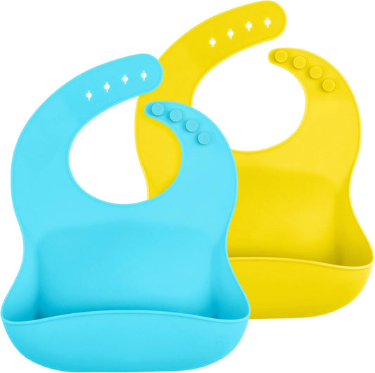 Weesprout Waterproof Silicone Baby Bibs (Set of 2) | Pocket to Catch Food