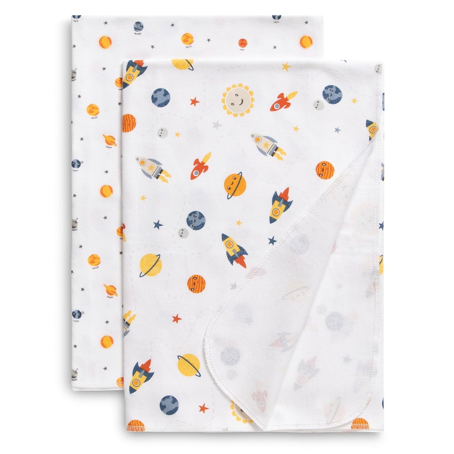 Delta Children 100% Cotton Flannel Baby Receiving Blankets for Girls and Boys – 30X30 Inches (Pack of 2), Space Exploration